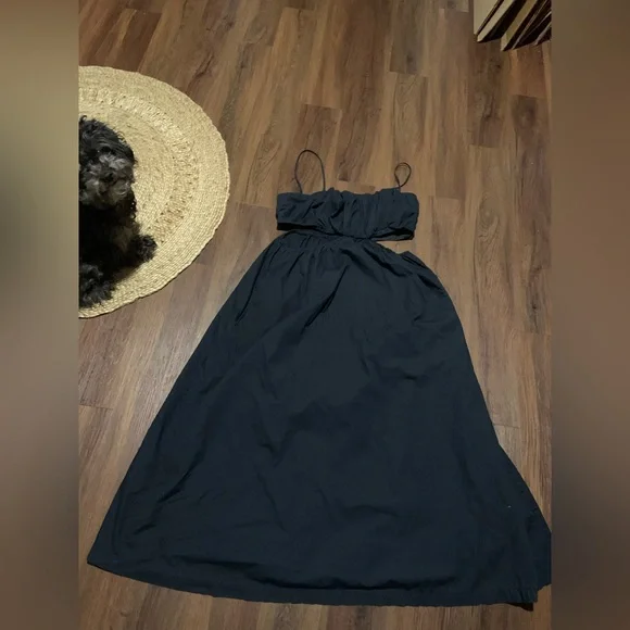 Abercrombie and Fitch black cotton maxi cut out dress casual fall formal boho XL - Picture 2 of 5